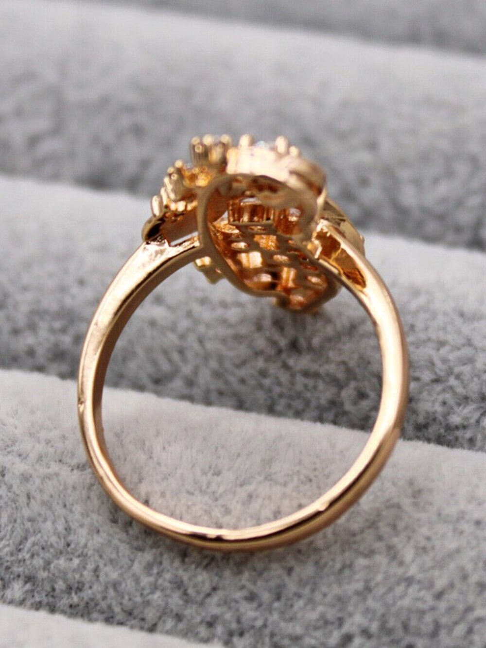 18K Yellow Gold Filled Flower Chandelier White Diamond Zircon Ring Gorgeous Gift - Picture 5 of 5